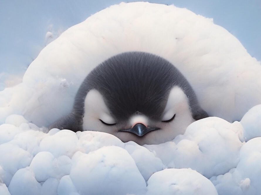 śpiący pingwin